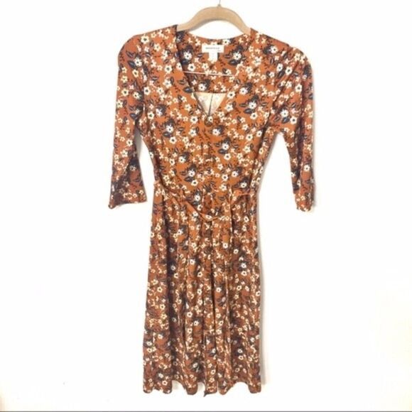 MONTEAU dress womens brunt orange floral tie wrap dress small